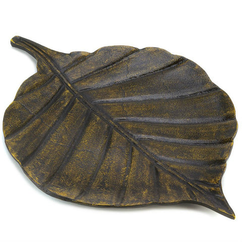 Antique-Look Metal Decorative Leaf Tray Accent Plus