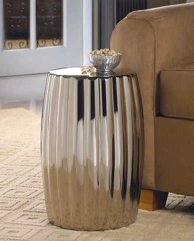 Dramatic Silver Ceramic Stool or Side Table Accent Plus