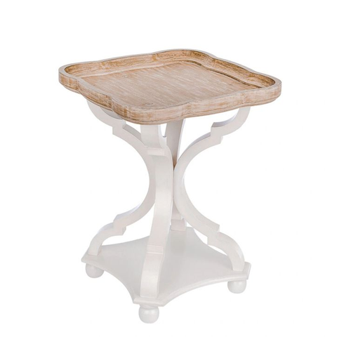 Farmhouse Rustic Wood End Table with Natural Wood Tray Top and White Cross Legs- French Country Accent Side Table- Nightstand for Living Room- Sitting Room- 19 x 19 x 25 inch Whitewashed 19"W x 19"D x 25"H Paris Loft Inc