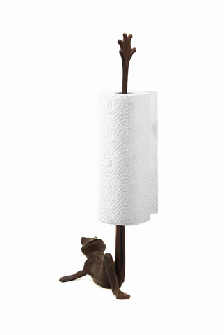 Retro Cast Iron Frog Paper Towel Holder - Cast Iron Paper Towel Stand - Retro Cast Iron Storage - Multiple uses - Antique Brown Brown 6-3/8 inW x 5-3/8 inD x 16-1/2 inH Paris Loft Inc