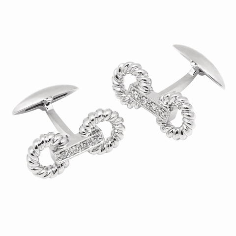 Zsamuel Men's 10k White Gold Diamond Double Twisted Ring Design Cufflinks ZMS-INC