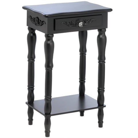 Black Side Table with Crystal Drawer Pull Accent Plus