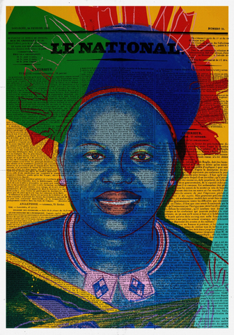 Queen Ntombi Twala Newspaper Glass Wall Art 27.5" x 43.3" Inches Monique Store