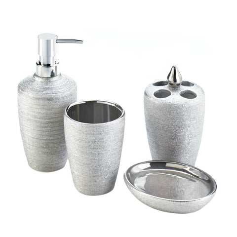 Shimmery Silver Bath Accessory Set Accent Plus