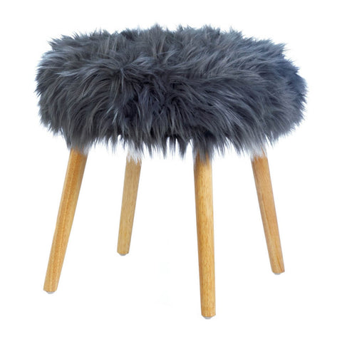 Faux Fur Stool with Wood Legs - Gray Accent Plus
