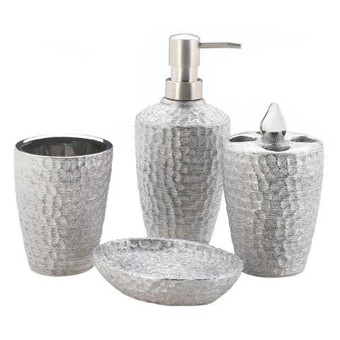 Hammered-Texture Silver Porcelain Bath Set Accent Plus