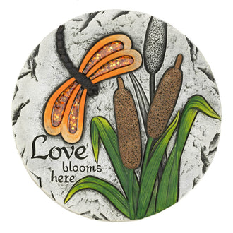 Orange Dragonfly Love Blooms Here Cement Garden Stepping Stone Accent Plus