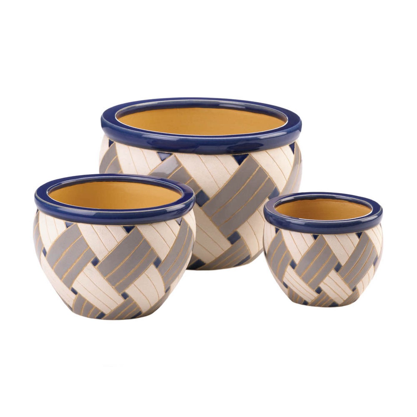 Blue Woven Design Ceramic Planter Set Accent Plus