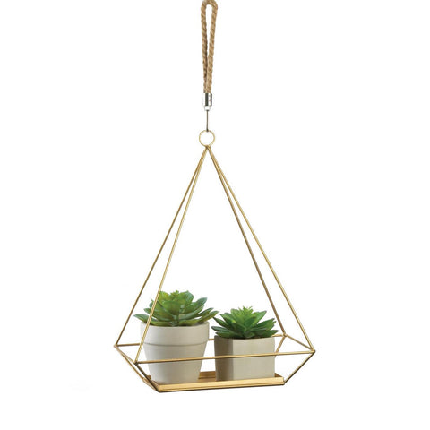 Golden Metal Rectangular Hanging Plant Holder Accent Plus