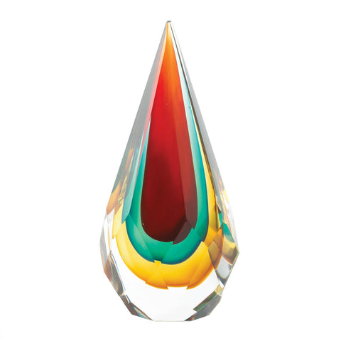 Faceted Teardrop Art Glass Sculpture Accent Plus