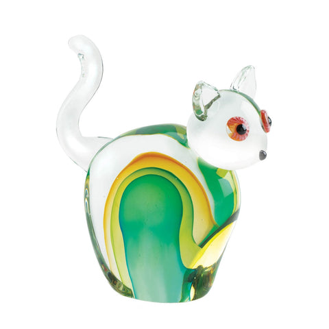 Art Glass Figurine - Green and Yellow Cat Accent Plus