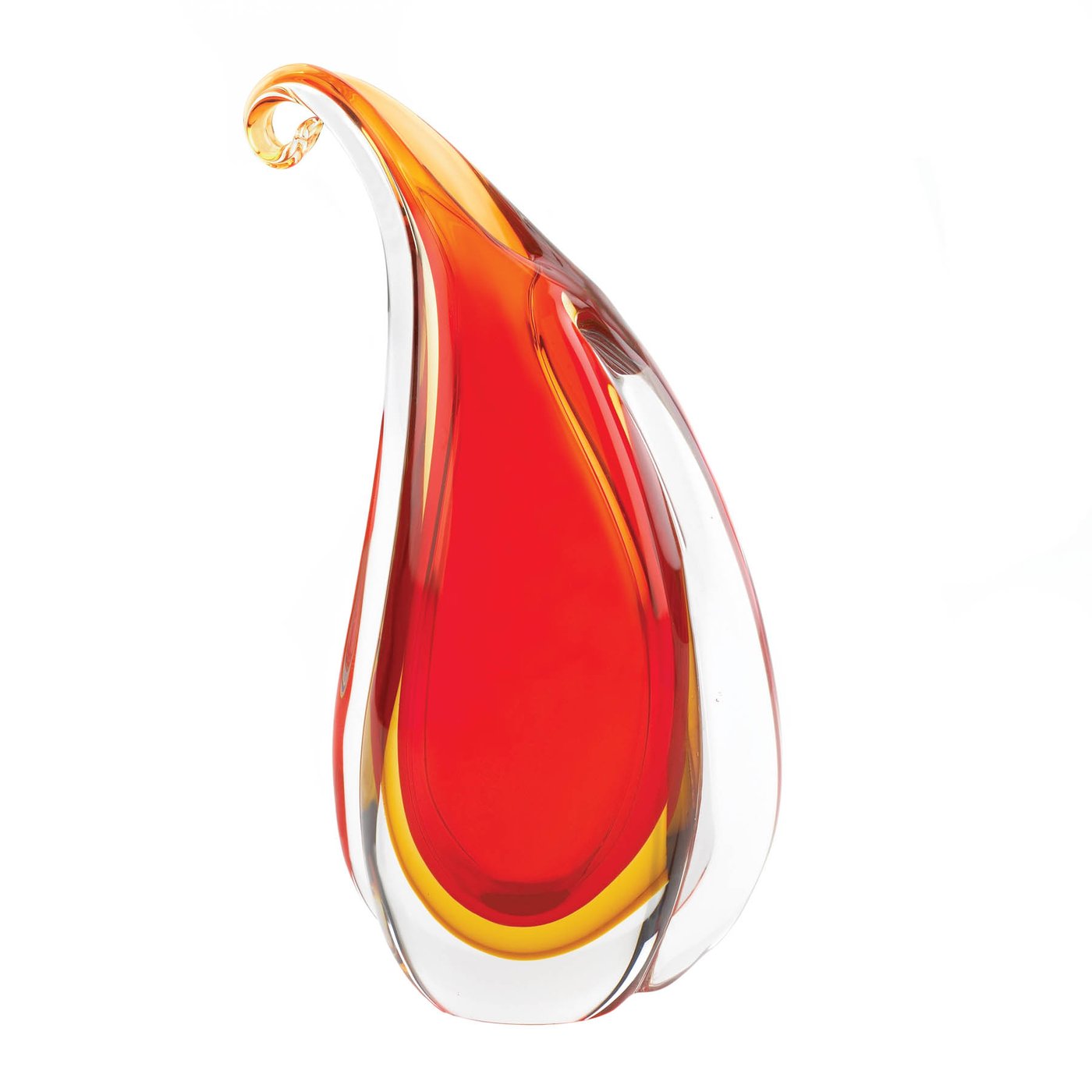 Teardrop Art Glass Vase with Curl - Red Accent Plus