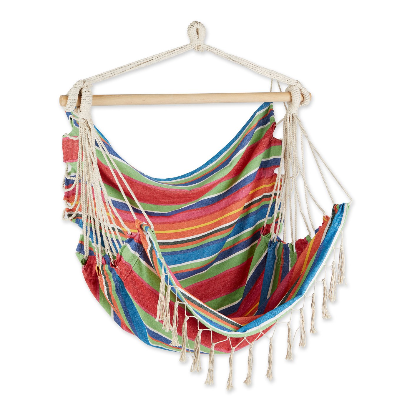 Hammock Chair with Tassel Fringe - Colorful Stripes Accent Plus