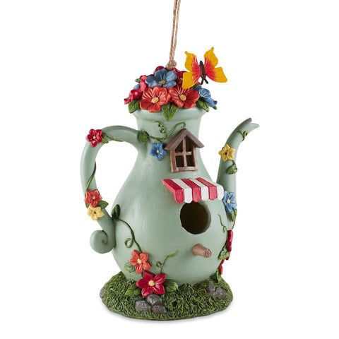 Fanciful Tall Teapot Birdhouse Accent Plus