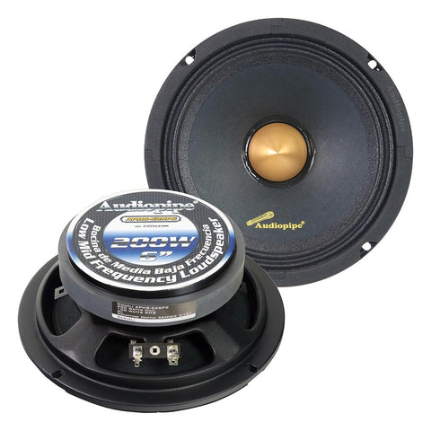 Audiopipe Low Mid Frequency Loudspeaker 6" 200W Max Each - Gold Bullet Dust Cap Audiopipe