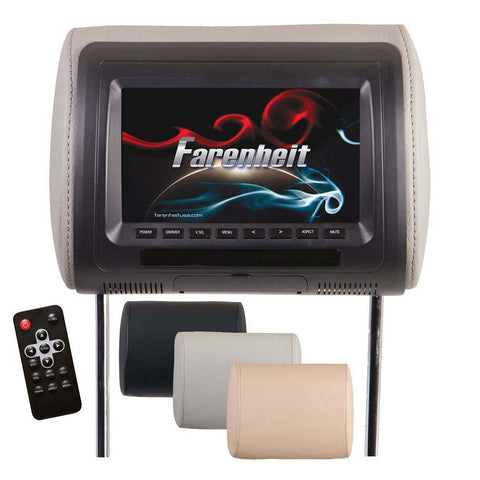 Farenheit Universal  7" Headrest (Single) includes 3 Color Skins (BlackGreyBeige) Dual CH IR Tran Power Acoustik
