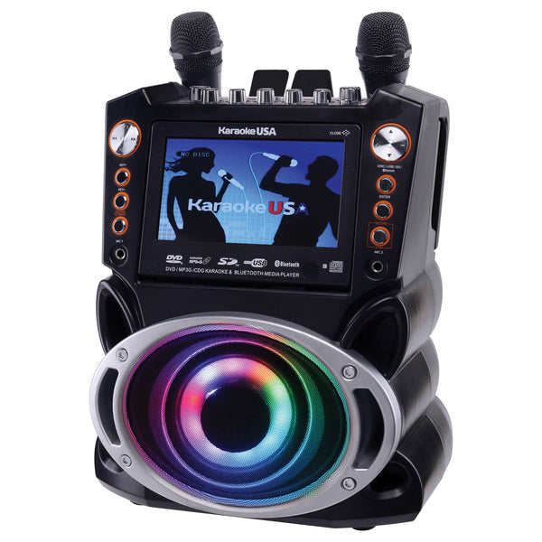 Karaoke USA Bluetooth 35-Watt Karaoke System with 7-Inch TFT Digital Color Screen, LED Lights, HDMI Output, and 2 Microphones KARAOKE USA(TM)