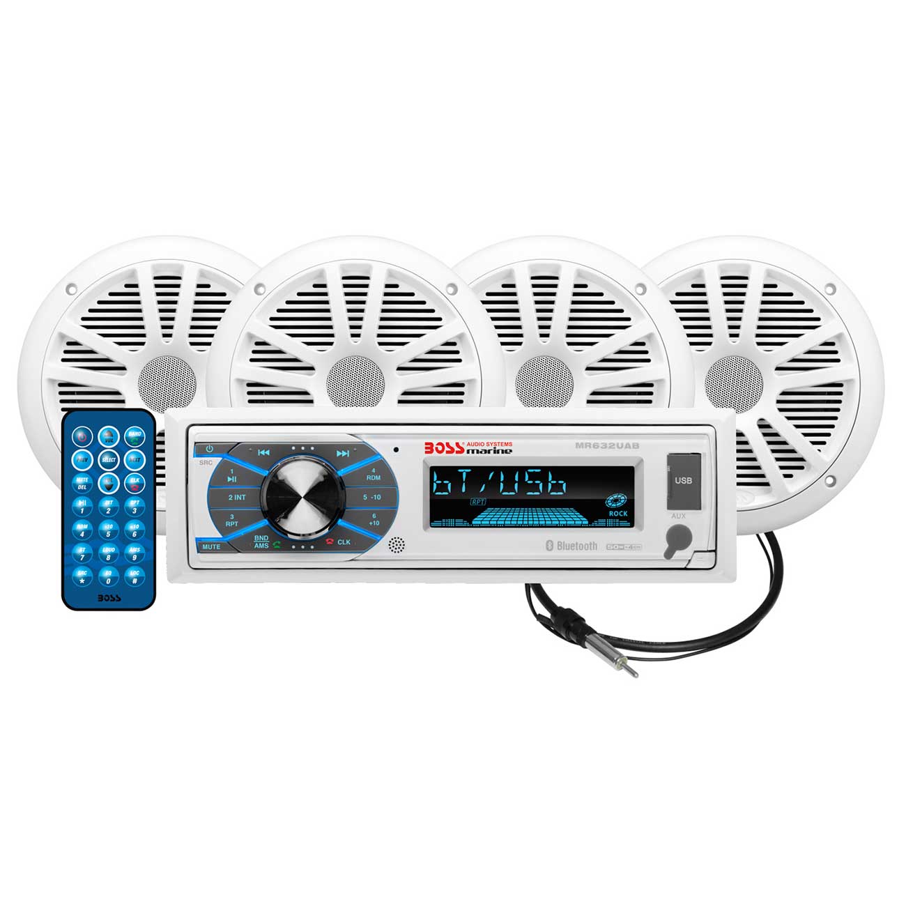 Boss Audio Marine Combo - Mechless AM/FM Digital Media Receiver with Bluetooth and (4) 6.5