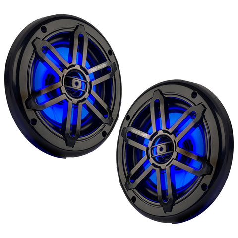 Power Acoustik Marine 6.5" 2-Way Speakers with Blue LED White & Black Grills Power Acoustik