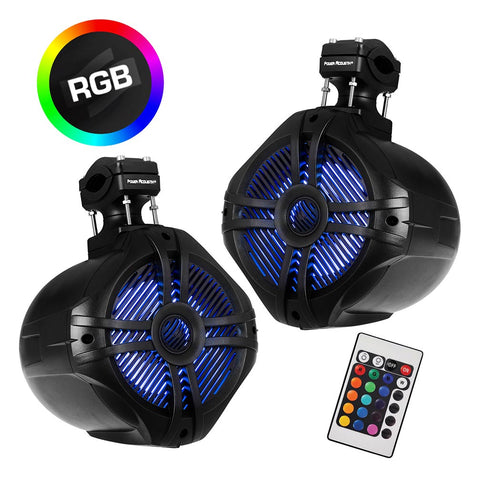 Power Acoustik Marine 8" 2-Way Wakeboard Speakers with RGB LED Illumination - Pair (Black) Power Acoustik