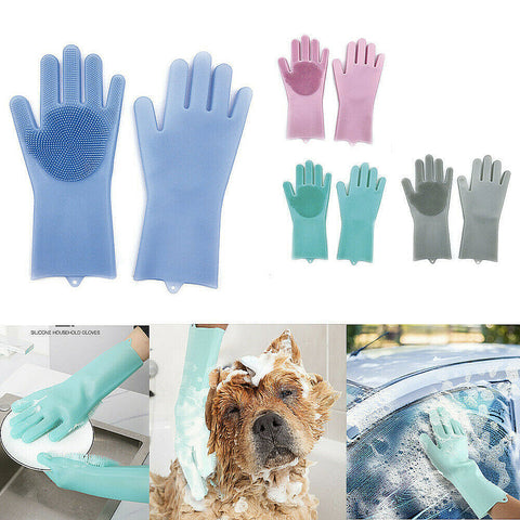 Silicon Scrubbing Multi-Function Cleaning Gloves Pink 1 pair Onetify