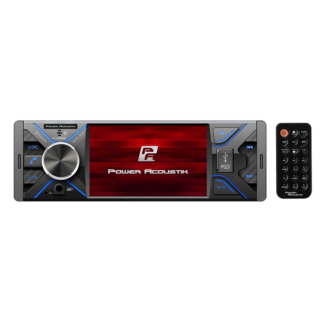 Power Acoustik 4.3” Single DIN MECHLESS Fixed Face Receiver with Bluetooth USB/SD Inputs and Remote Power Acoustik