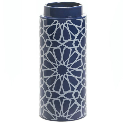 Accent Plus Blue Ceramic Geometric Pattern Cylinder Vase Accent Plus