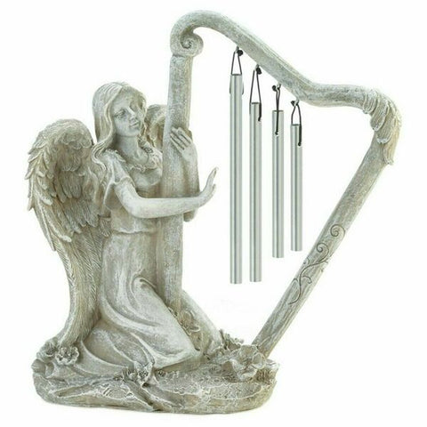 Accent Plus Stone-Look Angel Harp Standing Windchime Accent Plus