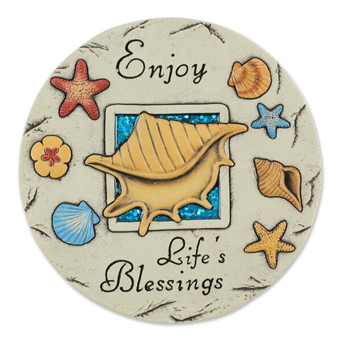 Accent Plus Enjoy Life's Blessings Ocean Shells Cement Stepping Stone Accent Plus