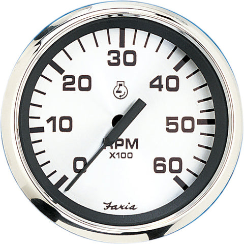 Faria Spun Silver 4" Tachometer (6000 RPM) (Gas Inboard &amp; I/O) Faria Beede Instruments