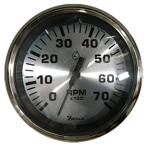 Faria Spun Silver 4" Tachometer (7000 RPM) (Outboard) Faria Beede Instruments