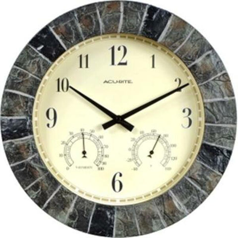 AcuRite 14-inch Faux Slate Outdoor Clock with Thermometer and Humidity Chaney Instruments