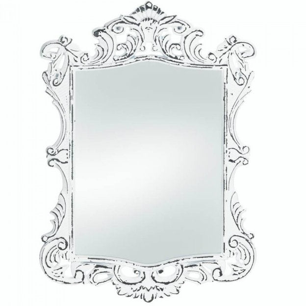 Royal Distressed White Wall Mirror Accent Plus