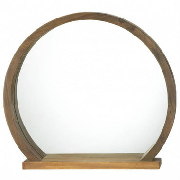 Round Wood Mirror with Shelf Accent Plus