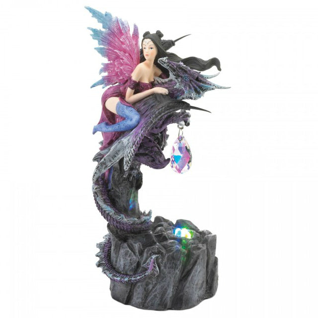 Fairy and Dragon Figurine with Crystal and Light Dragon Crest