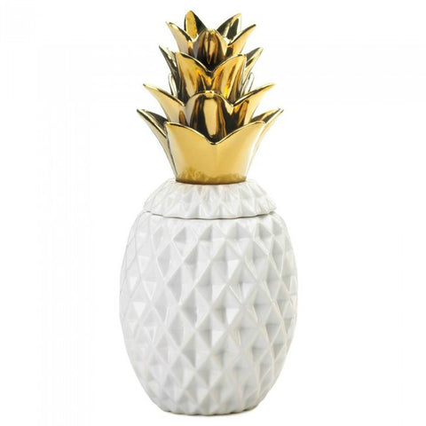 Porcelain Pineapple Jar with Gold Leaves Accent Plus