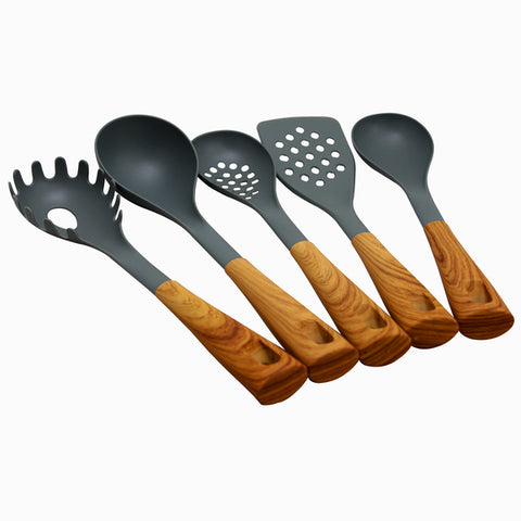 Oster Everwood Kitchen Nylon Tools Set with Wood Inspired Handles, Set of 5 Oster