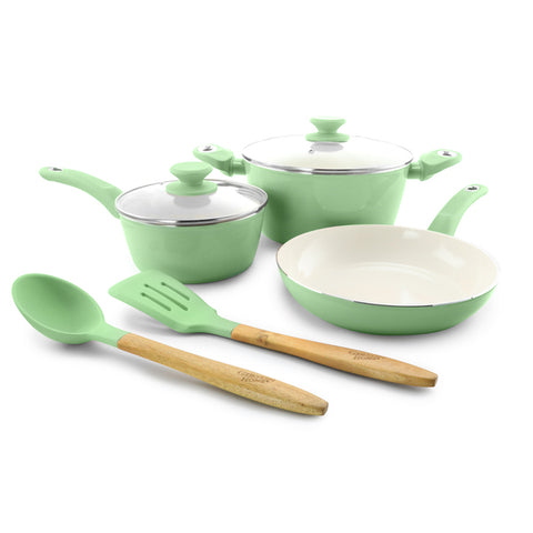 Gibson Home Plaza Cafe 7 Piece Essential Core Aluminum Cookware Set in Mint Gibson Home