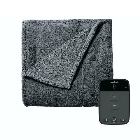 Sunbeam Full Size Electric Lofttec Heated Blanket in Slate with Wi-Fi Connection Sunbeam