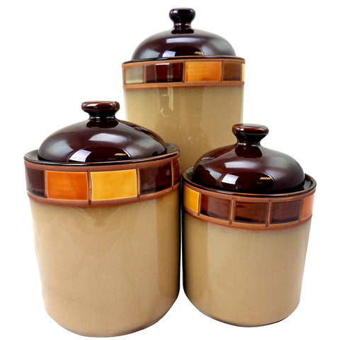 Casa Estebana 3 Piece Stoneware Storage Canister Container Jar Set Gibson Elite