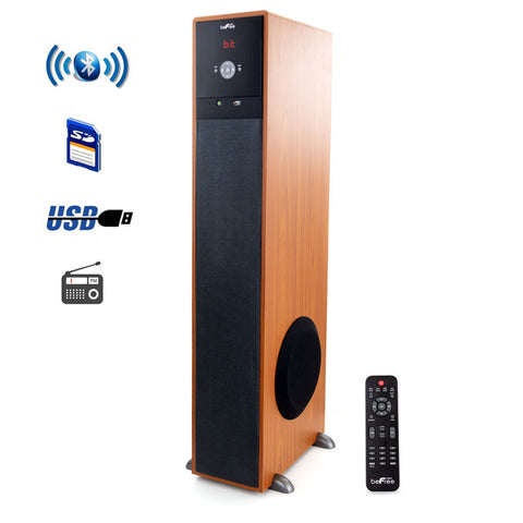 beFree Sound Bluetooth Powered Tower Speaker in Natural Wood Befree Sound
