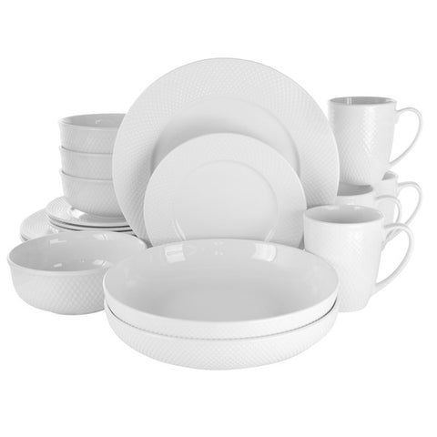 Elama Maisy 18 Piece Round Porcelain Dinnerware Set in White Elama