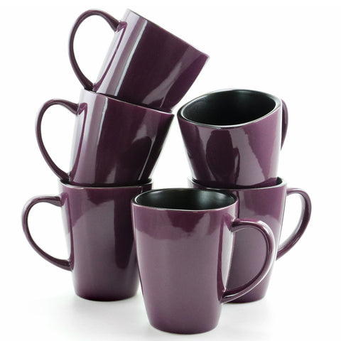 Elama Mulberry 14 oz Stoneware Mugs in Purple, Set of 6 Elama