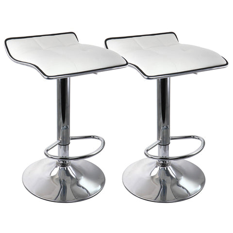 Elama 2 Piece Tufted Faux Leather Adjustable Bar Stool with Low Back in White with Chrome Base Elama