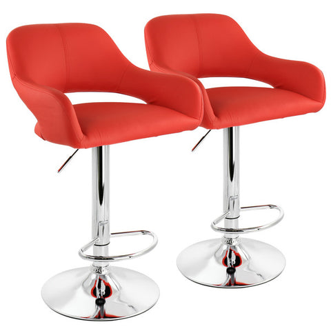 Elama 2 Piece Adjustable Faux Leather Bar Stool in Red with Chrome Base Elama