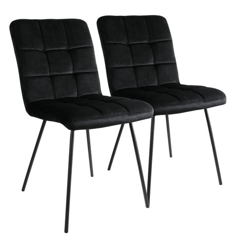 Elama 2 Piece Velvet Tufted Accent Chairs in Black with Black Metal Legs Elama