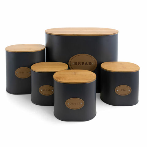 MegaChef Kitchen Food Storage and Organization 5 Piece Canister Set in Grey with Bamboo Lids Megachef