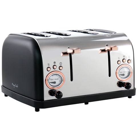 MegaChef 4 Slice Wide Slot Toaster with Variable Browning in Black and Rose Gold Megachef