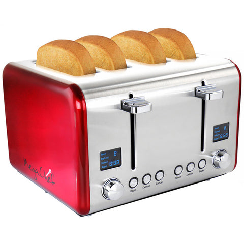 MegaChef 4 Slice Toaster in Stainless Steel Red Megachef