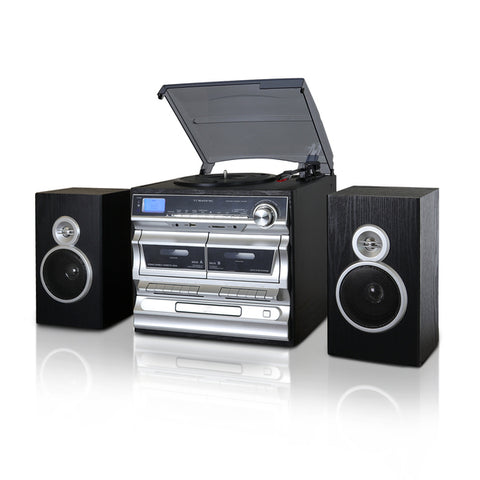 Trexonic 3-Speed Vinyl Turntable  Home Stereo System with CD Player, Double Cassette Player, Bluetooth, FM Radio &amp; USB/SD Recording Trexonic